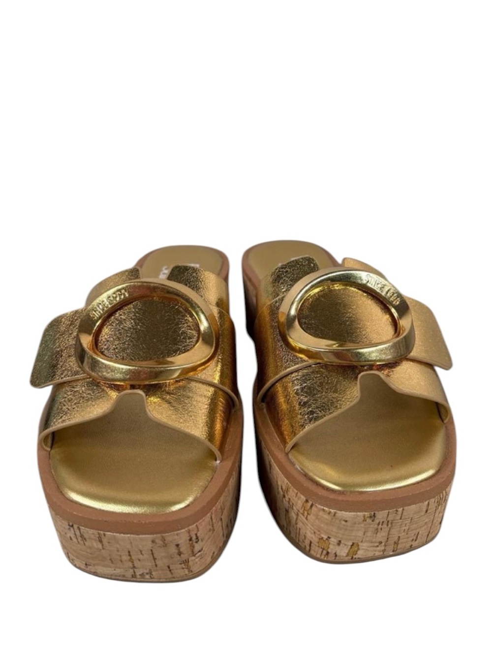 Franco Sarto Gold Metallic Platform Slide Sandals